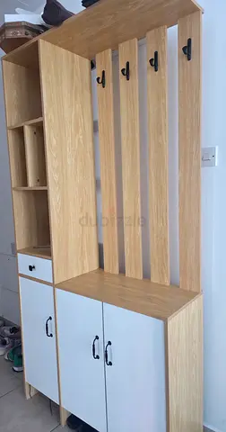 Hallway Storage Cabinet with Coat Hooks and Shoe Bench - Light Oak
