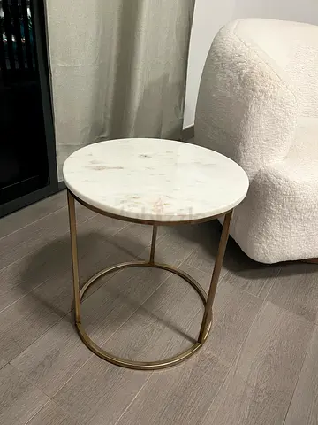 Round Marble Top Side Table with Gold Frame