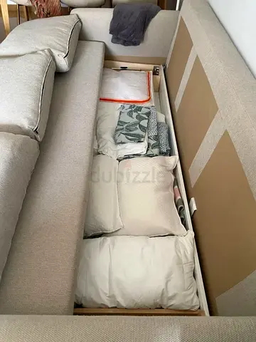Beige L-shaped Sofa with Under-seat Storage