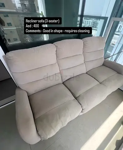 Light grey 3-seater reclining sofa in good condition