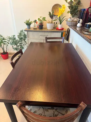 Solid Wood Dining Table with 4 Chairs - Dark Brown Finish