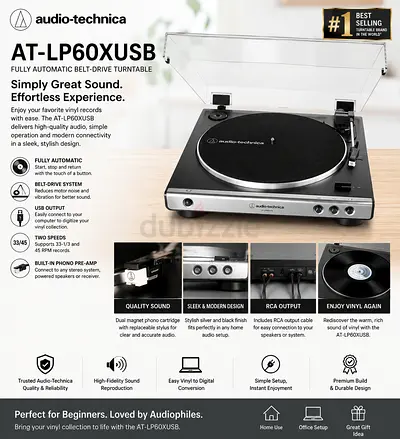 Audio-Technica AT-LP60XUSB Fully Automatic Belt-Drive Turntable