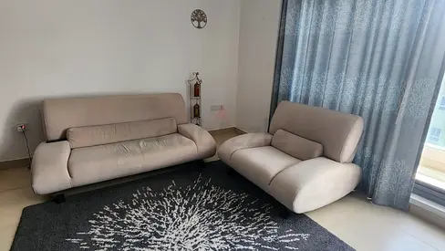Modern 2-Seater Sofa and Single Accent Chair Set - Light Beige