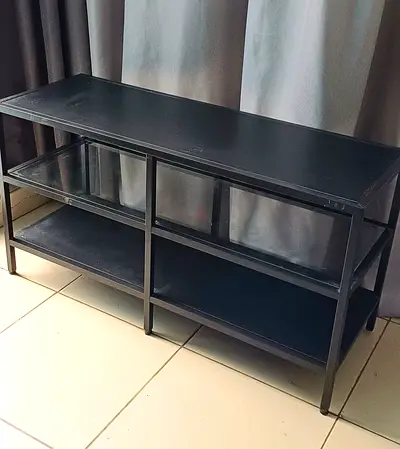 Black Metal TV Stand / Media Console with Open Shelves