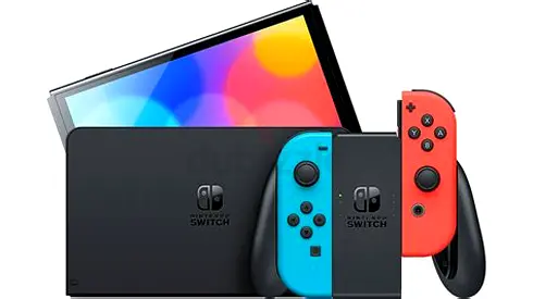 Nintendo Switch Oled Console with Neon Blue/Red Joy-Con, Dock and Grip - Good Condition