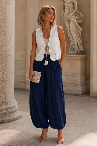 Zara Textured Balloon Pants in Navy Blue