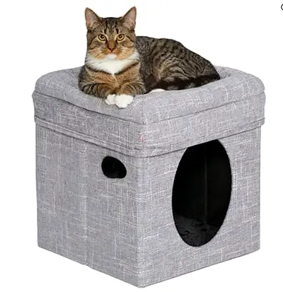 Curious Cat Cube Cat Bed – Silver - Brand New