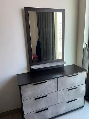 6-Drawer Dresser with Wall Mirror — Modern Grey Finish