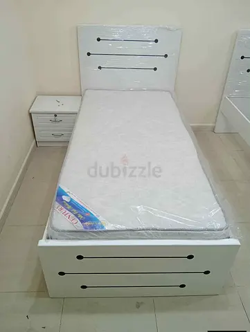 Single White Bed Frame with Mattress and Nightstand - Good Condition