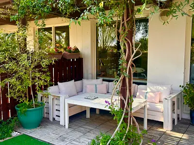 White Outdoor Pallet Sofa Set with Coffee Table - Cushions Included