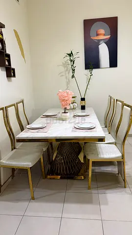 Big marble dining table with 8 chairs for sale due to move out