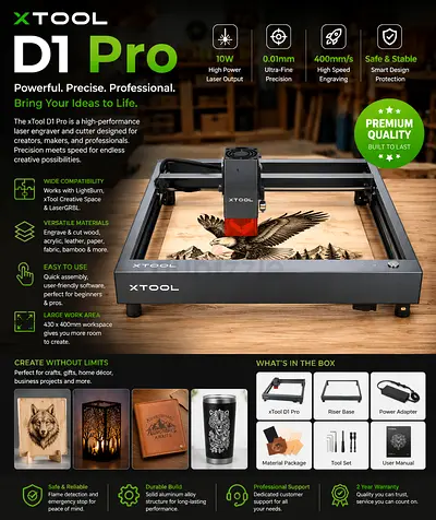 XTOOL D1 Pro Laser Engraving for Wood, Acrylic, Leather  Metal