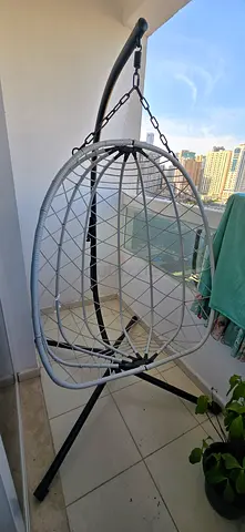 White Rattan Hanging Egg Chair with Stand - Good Condition..purchased in February 26, less used