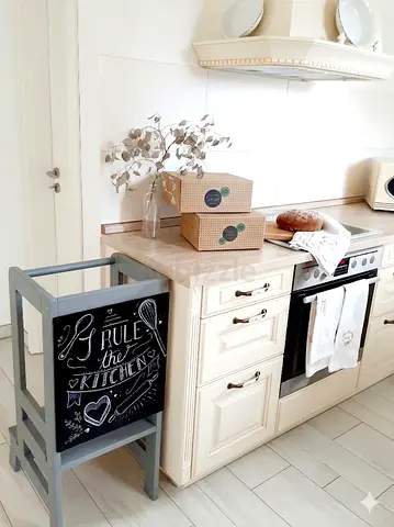 Wooden Learning Tower / Kitchen Helper Montessori Grey with Chalkboard/ Made in Poland