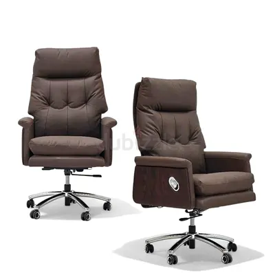 Brown Leather Executive Office Chair with Recline and Wheels
