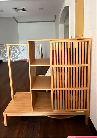 Solid Wood Multi-Compartment Storage Cabinet with Slatted Door
