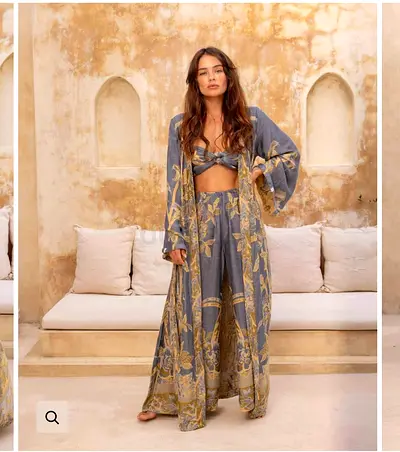 Womens Boho 3-Piece Set — Long Kaftan, Crop Top and Wide Pants Brakhmaki