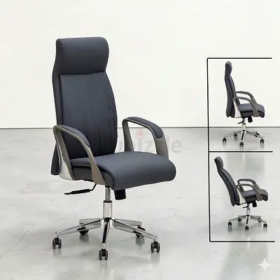 High-back Executive Office Chair with Adjustable Height and Wheels - Dark Grey