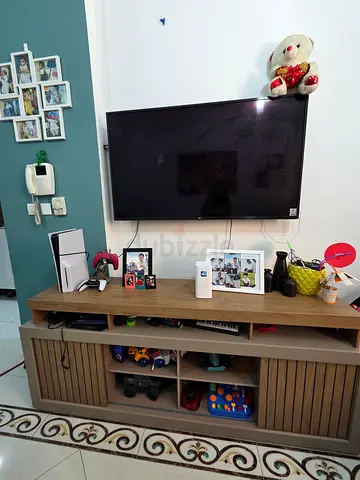 Wooden TV Entertainment Unit with Storage Shelves - Good Condition