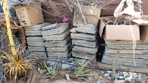 Used Concrete Garden Paving Slabs — Stack of Square and rectangle Patio Tiles (Approx. 40 pcs)