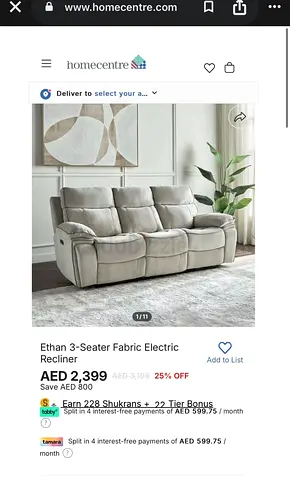 Ethan 3-seater fabric electric recliner