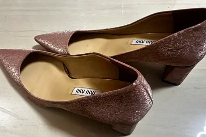 Preloved Miu Miu pink glitter block heel pumps- US 7