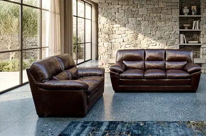 Sofa Leather Brown 3+2