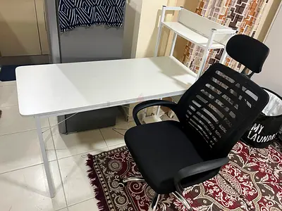 Simple white study desk with ergonomic office chair (set)