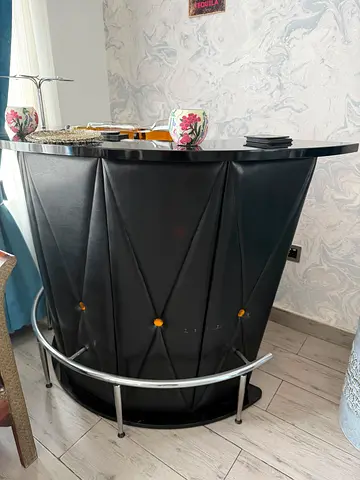 Fancy Black Curved Home Bar  with Chrome Footrail from Hones r us