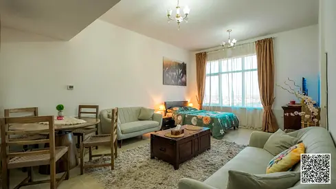 استوديو فاخر بمساحه كبيره مفروش بالكامل بمطبخ منفصل✨عجمان ابراج الهورايزون . للإيجار الشهري.الإيجار يشمل الفواتير والإنترنت