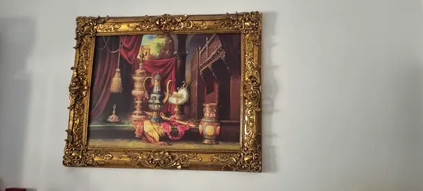 Framed Classical Still Life Painting with Ornate Gold Frame