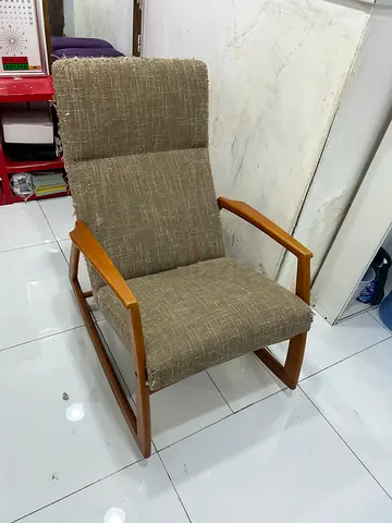 Wooden Frame Upholstered rocking chair- Beige Fabric, Good Condition