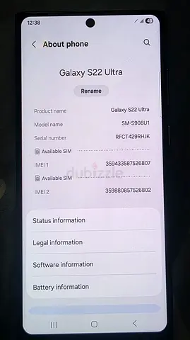 Samsung S22 ultra dual sim no dot no shade