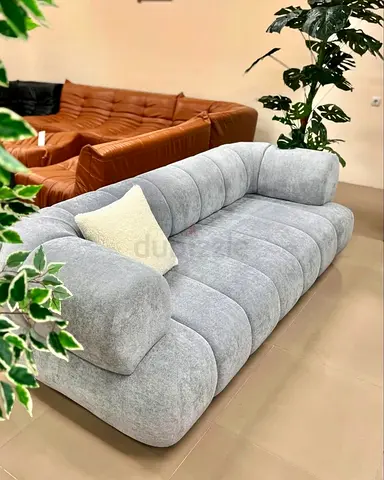 Modern Plush 3-Seater Sofa - Light Grey