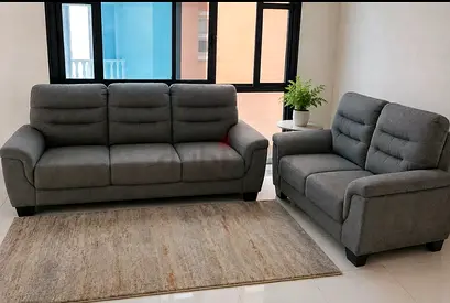 Grey Fabric 3-Seater Sofa and 2-Seater Loveseat Set - Good Condition