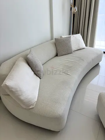 Bouclé Living Room Set - Two Curved Sofas + Matching Armchair - Cream