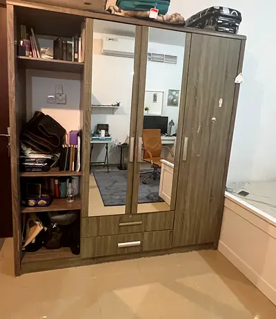 3-door wardrobe with mirror and open shelving - good condition