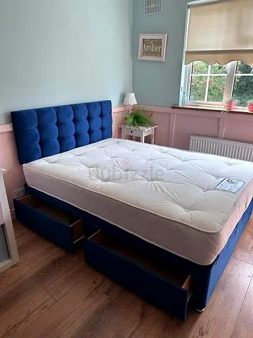 Primium Quality Queen size fully customisable bedframe in soft Fabric with manual storage