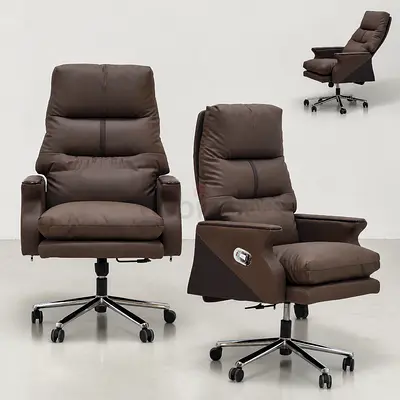 Brown Pu Leather Ergonomic Swivel Office boss Chair with Recline