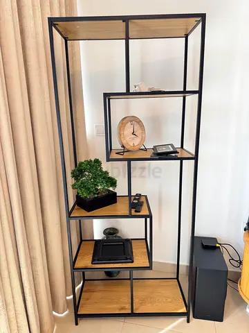Open Metal Frame Bookcase with Oak shelves