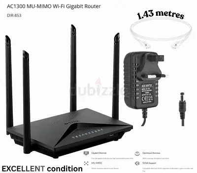 Ultra-Fast Dual Band Gigabit WiFi Router + 1.43m New Ethernet Cable | Strong Signal + power-plug