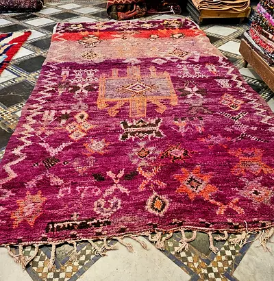 Moroccan Azilal Handwoven Wool Rug Carpet Afghan Berber Rich Purple  Pink Wool