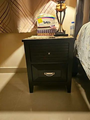 2x Solid Dark Wood Nightstand with Two Drawers