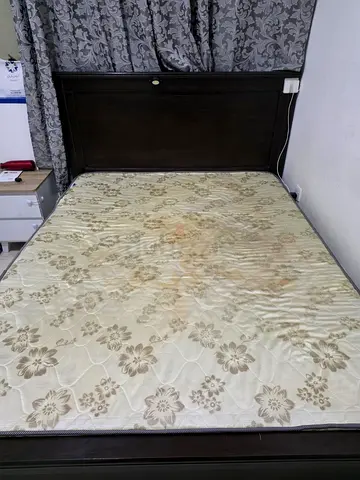 Double bed frame with mattress (used) - dark wood - Ikea - Queen size