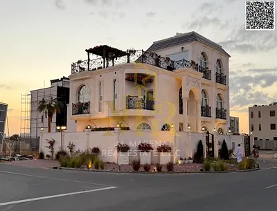 Luxury villa in Al Bahia, two floors and a rooftop with a private pool and modern finishing, price includes air conditioning.