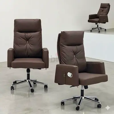 Brown Leather Executive Office Chair with Recline and Wheels (set of 1)
