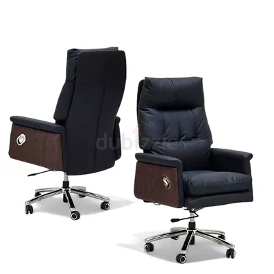 Executive High-Back Ergonomic Office Chair with Walnut Wood Accents