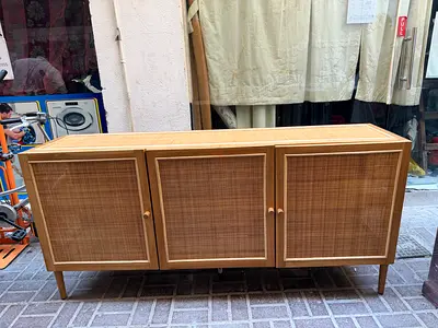 Wooden 3-Door Wall Cabinet with rattan Front Panels