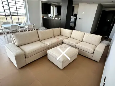 Ikea kivik Corner Sofa Beige Beige L-shaped Modular Corner Sofa with Ottoman - Good Condition