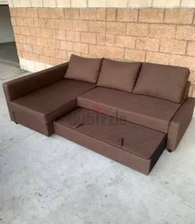 Brown L-shaped Sofa ikea with Storage and Pull-out Bed